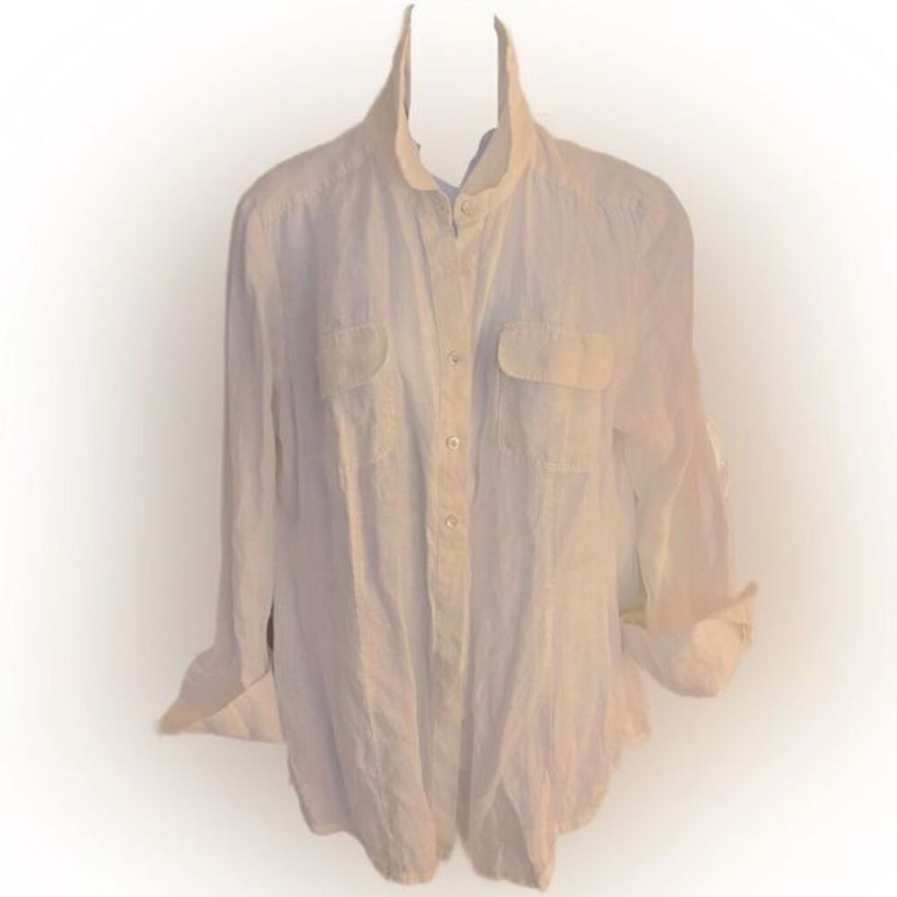 Repeat Linen Button Down Shirt- M white linen , pockets chest